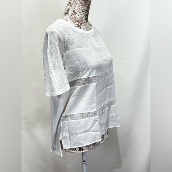 🛍️METAPHOR White sheer stripe short sleeve top size M - Picture 7 of 13